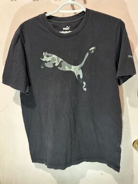 Puma Black Tee with White Logo Print